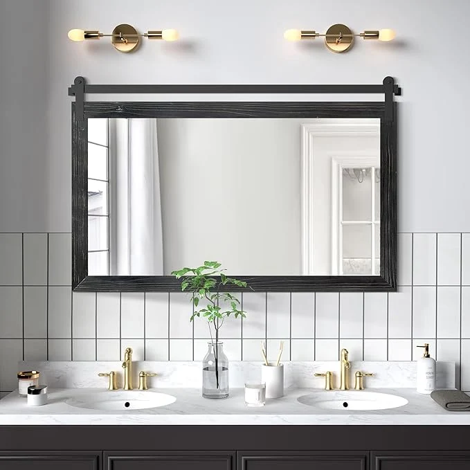 Sustainable COGOOD Farmhouse Bathroom Mirror - 45 x 30 Large Rectangle Barn Door Mirror for Vanity Bedroom Living Room Wall Decor Black About ThisOverview Next-Generation