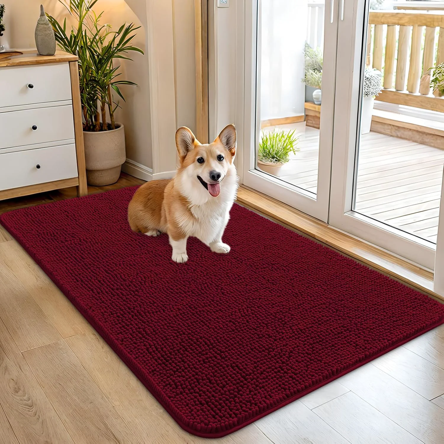 Eco-Friendly OLANLY Dog Door Mat for Muddy Paws 45x27 Absorbs Moisture and Dirt Absorbent Non-Slip Washable Doormat Quick Dry Chenille Mud Mat for Dogs Entry Indoor Entryway Carpet for Inside Floor Burgundy Trusted