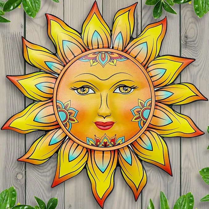 High-End Metal Sun Flower Wall Decor - 13 inches Sun Wall Art Hanging Decorations for Outdoor Home Garden Yard Patio Fence Bedroom Decor Gifts for Mom FriendsAbout This Comfortable