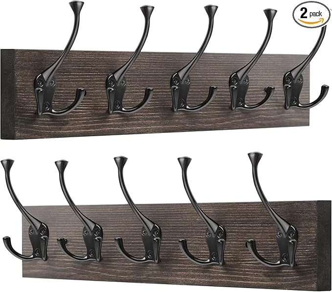 Contemporary IBosins 2 Pack Coat Rack Wall Mount 17'' Old Wood Color Coat Hanger Rustic Wooden Metal Coat Hooks Rail for Entryway Living Room Coat Jacket Scarf Bag Towel HatAbout ThisOverview Unique