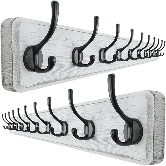 Reusable Dseap Wall Mounted Coat Rack 38-1 4 Long Patented Heavy-Duty 10-Double-Hooks Wooden Hanger Rail for Winter Coats Hat Jacket Clothing - White Black Pack of 2About ThisOverview Superior