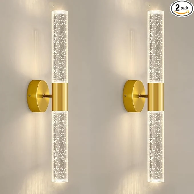 High-Quality Gold Wall Sconces Set of 2 LED Modern Sconces Dining Room Wall Lighting 10W 3000K LED Wall Lights Crystal Hardwired Wall Light Fixtures for Living Room Bedroom Bathroom HallwayAbout ThisOverview Advanced