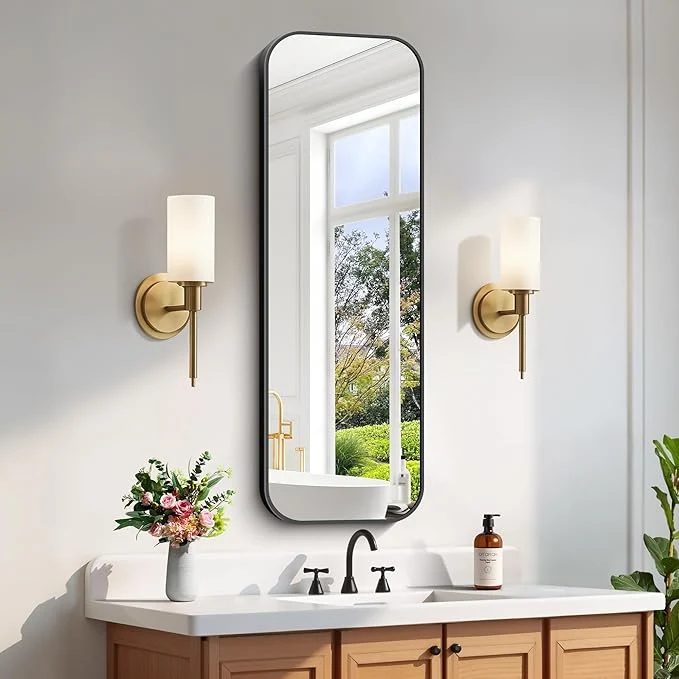 Advanced FORBATH Bathroom Mirror 48 x 16 Rectangle Black Bathroom Mirror with Black Aluminum Frame Rounded Corner Wall Mounted Mirror for Bedroom Entryway Living RoomAbout ThisOverview Optimized