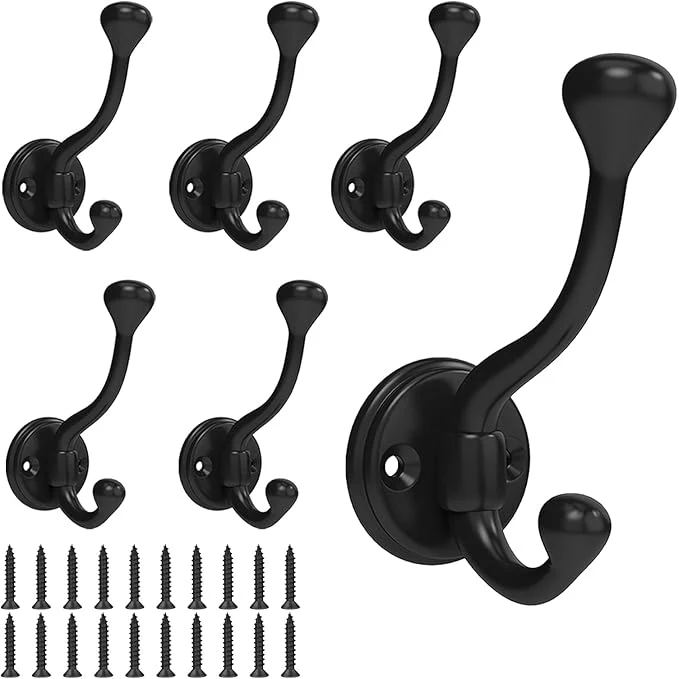 Fine Crafted 6 Pack Wall Hooks for Hanging Heavy Duty Coat Hook Wall Mount Easy to Install Metal Closet Hooks Apply to Bathrooms Bedrooms Living Rooms Entrances Black About ThisOverview Proven
