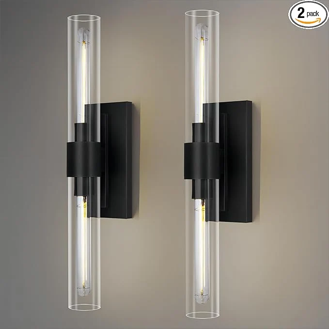 Green Black Wall Sconces 22.8 Bathroom Sconces Sconces Wall Lighting 2-Light Bronze Wall Sconces Set of Two Vanity Lights Tube Sconce Glass Wall Sconce for Living Room Bedroom HallwayAbout ThisOverview Functional