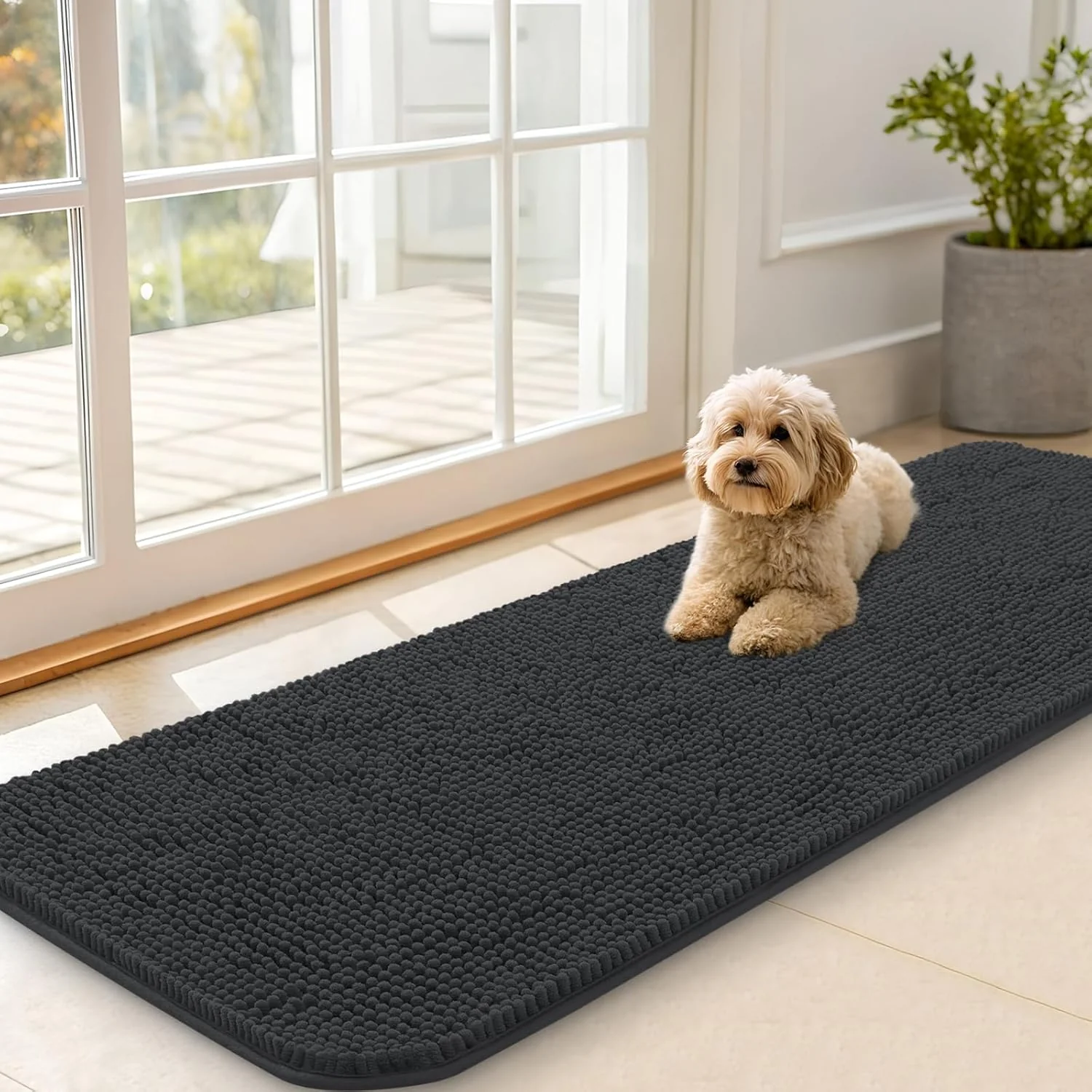 Casual OLANLY Dog Door Mat for Muddy Paws 59x20 Absorbs Moisture and Dirt Absorbent Non-Slip Washable Doormat Quick Dry Chenille Mud Mat for Dogs Entry Indoor Entryway Carpet for Inside Floor Dark Grey Next-Generation