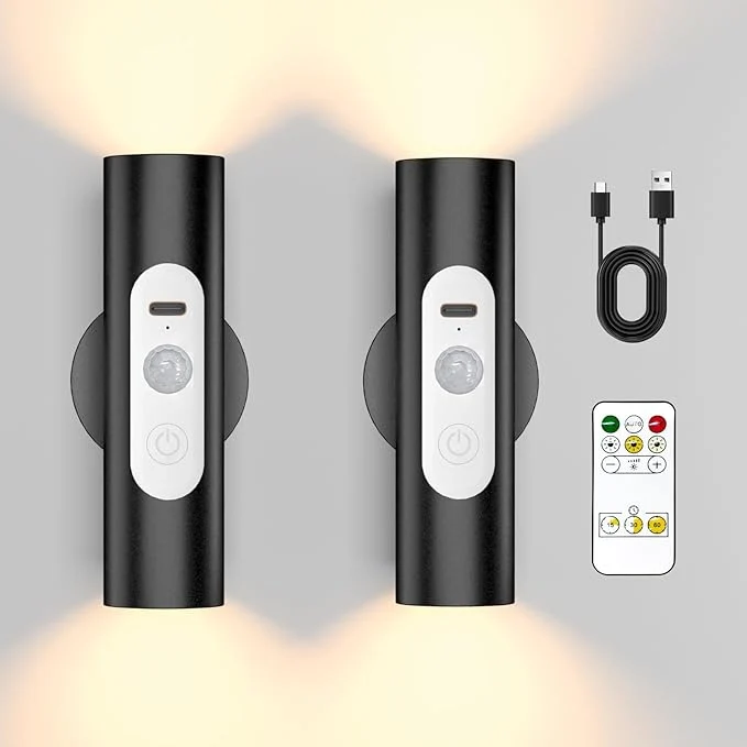 Original WOBSION Motion Sensor Wall Light with Remote Control Rechargeable Wireless Wall Sconce Brightness Adjustable 3 Color Mode Indoor Lamp for Hallway Bedroom Picture LED Black 2 PackAbout ThisOverview Comfortable