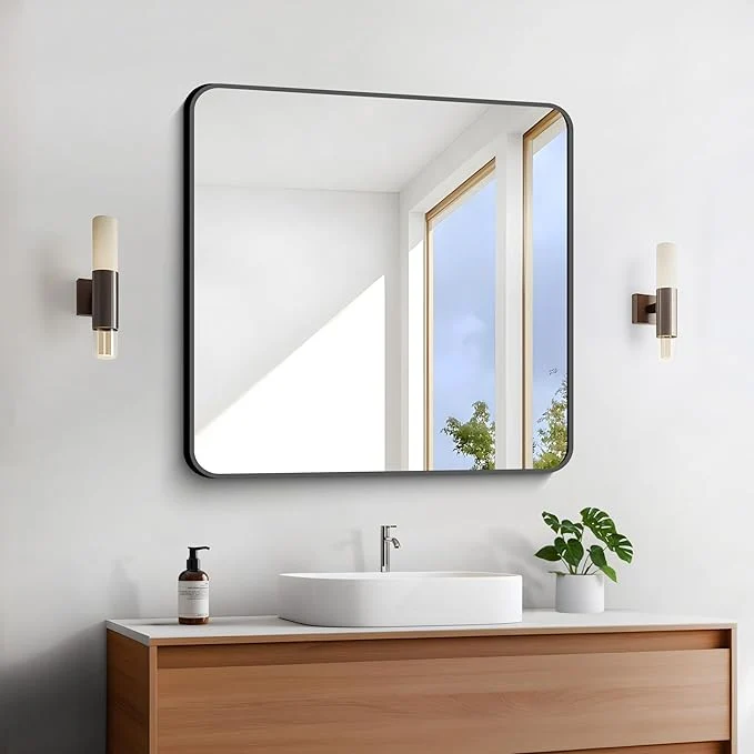 Specialty FORBATH Bathroom Mirror 30 x 30 Large Square Wall Mirror with Black Aluminum Frame Rounded Corner Wall Mounted Mirror for Bathroom Bedroom Entryway Living RoomAbout ThisOverview Efficient