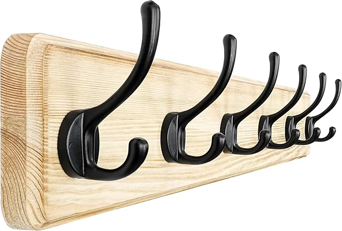 Sophisticated Dseap Coat Rack Wall 24 Long Patented Heavy-Duty 6-Double-Hooks Wooden Wall Mounted Coat Rack Coat Hanger Hook Rail for Winter Coats Hat Jacket Clothing Light BrownAbout ThisOverview High-Grade