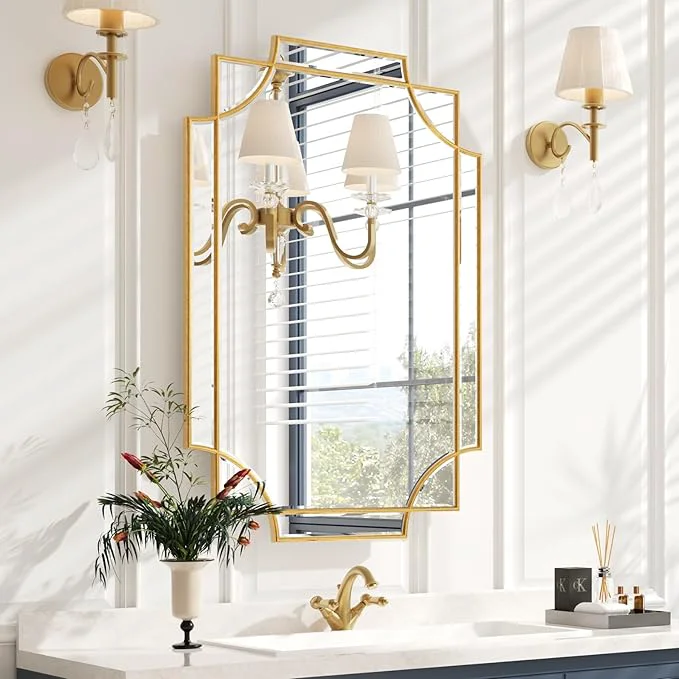 Genuine Kelly Miller Gold Bathroom Mirror for Wall 24 x36 Large Decorative Mirror Gold Wall Mirror Vanity Mirror Beveled Wall Decor for Master Bath Half Bath Living Room Bedroom Fireplace Mantle EntrywayAbout ThisOverview Efficient