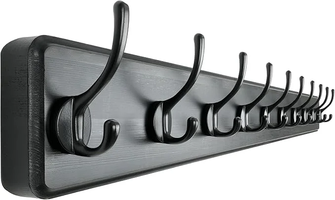 Sustainable Dseap Coat Rack Wall 38-1 4 Long Patented Heavy-Duty 10-Double-Hooks Wooden Wall Mounted Coat Rack Coat Hanger Hook Rail for Winter Coats Hat Jacket Clothing BlackAbout ThisOverview Original