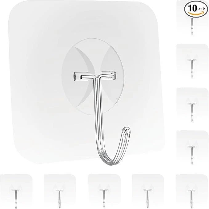 Stylish Heavy Duty Adhesive Wall Hooks - Strong Transparent Hold up to 22lb Waterproof Reusable I for Kitchen Bathroom and Office 10 Pack About ThisOverview Innovative