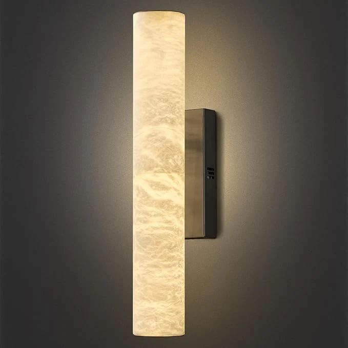 Smooth Alabaster Wall Sconces 20 Black Wall Sconce Modern Bathroom Sconces Wall Lighting Cylinder Spanish Marble Wall Sconce for Living Room Bedroom Hallway StairsAbout ThisOverview Sustainable