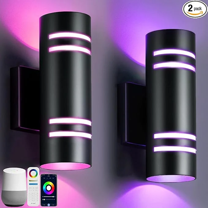 Original wowlite Outdoor Wall Lights for House Remote Control Smart RGBCW Up and Down Lights Outdoor Sconce RGB Color Changing Black Cylinder Aluminum Exterior Lighting Fixtures for Porch Garage ETL ListedAbout ThisOverview Comfortable