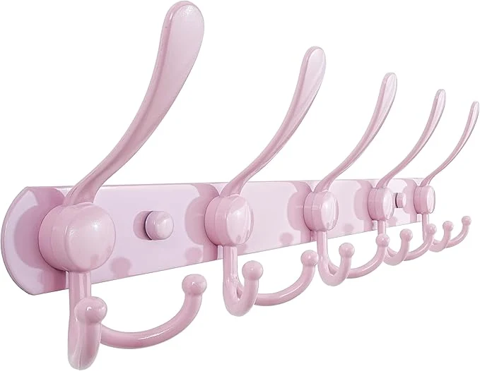 Detailed Dseap Coat Rack Wall Mounted - 5 Tri Hooks Heavy Duty Stainless Steel Metal Coat Hook Rail for Coat Hat Towel Purse Robes Mudroom Bathroom Entryway PinkAbout ThisOverview Clean