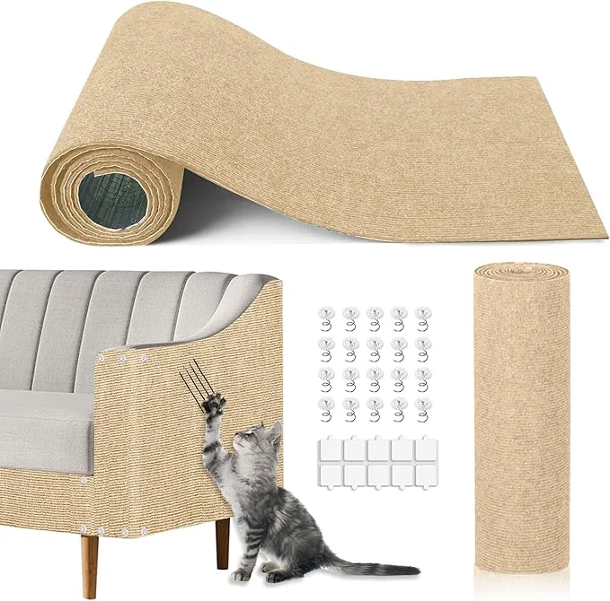 Soft Cat Scratch Mat 118.5 x15.9 Trimmable Self-Adhesive Cats Scratch Carpet Superior