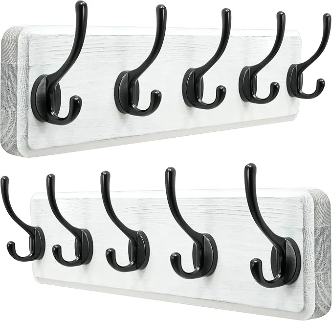 Comfortable Dseap Coat Rack Wall Patented Heavy-Duty 5-Double-Hooks Wooden Wall Mounted Coat Rack Coat Hanger Hook Rail for Winter Coats Hat Jacket Clothing White Black Pack of 2About ThisOverview Artisan