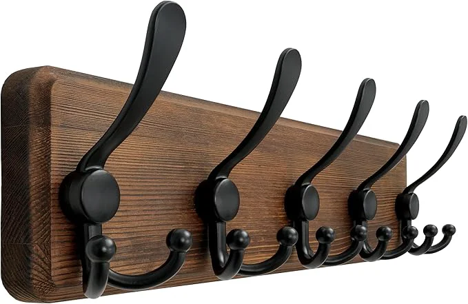 Top-Quality Dseap Coat Rack Wall Mounted - 5 Tri Hooks Heavy Duty Wooden Wall Coat Hanger Coat Hook for Clothes Hat Jacket Clothing Natural BlackAbout ThisOverview Genuine