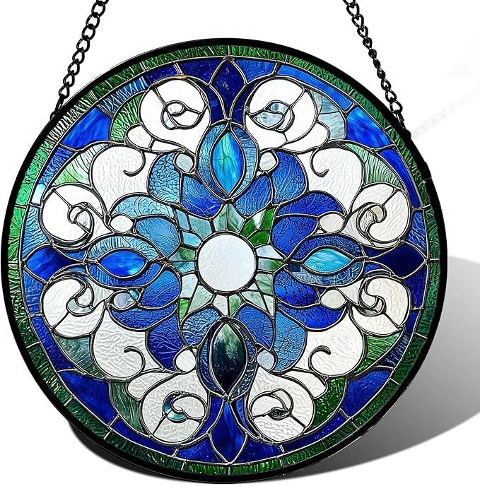 Powerful Stained Glass Window Hanging Boho Style Sun Catchers Diamond Glass Panel Hangings Tiffany Suncatcher Decor for Birthday for Women Men Wife Aunt and Mom 14.9x14.9 inAbout This Excellent