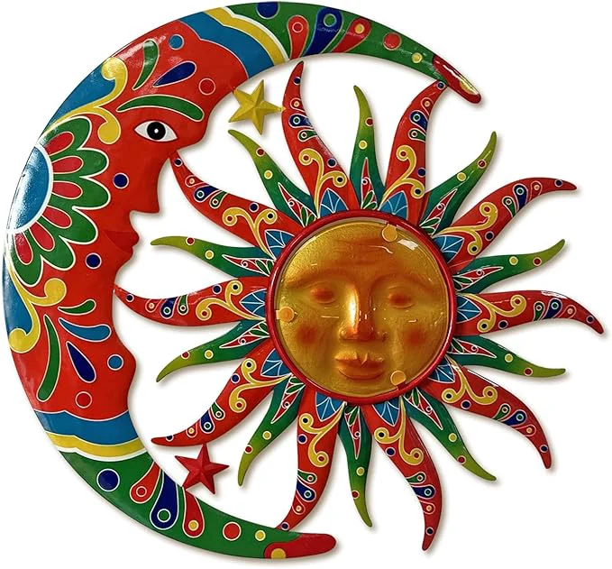 Elite Limygus Sun and Moon Wall Decorations for Outdoor Colorufl Metal Sun Optimized
