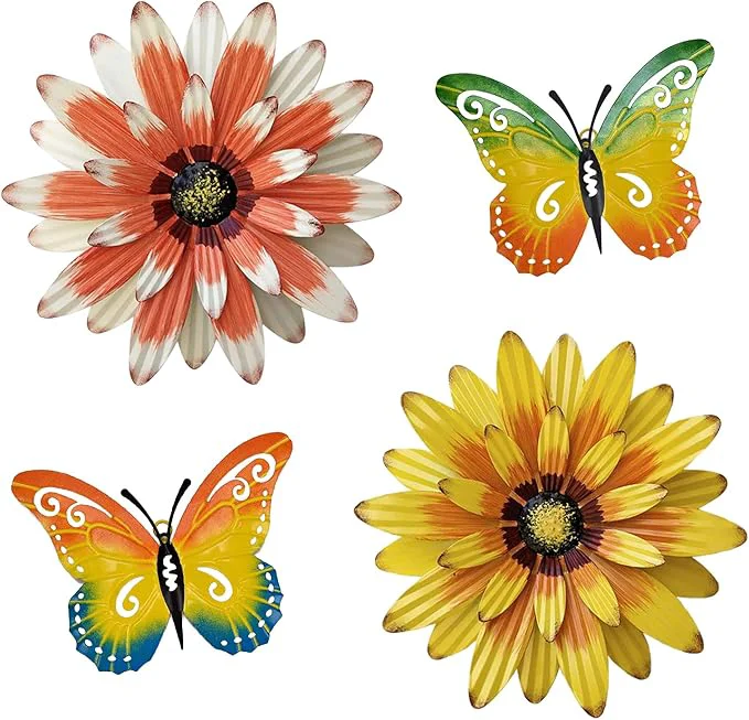 Next-Generation Meduofon Metal Flowers Outdoor Wall Decor 4 Pack Metal Flower Butterfly Wall Art Decor Outdoor or Indoor Wall Sculptures for Deck Decor Garden Fence Yard Patio Porch Bedroom Living RoomAbout This Secure