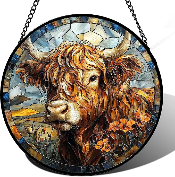 User-Friendly Stained Glass Window Hanging - Funny Cow Flower Suncatcher Ready to Hang Window Doors Home Decoration and Christmas Mother's Day Birthday Gifts for Women Men and Mom 14.9x14.9 inAbout This Authentic