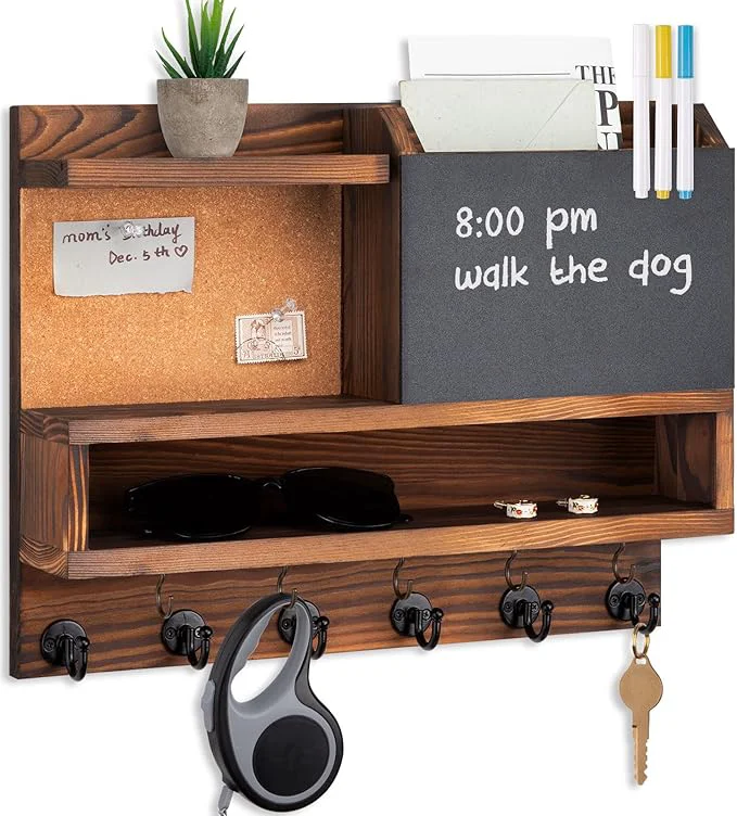 Casual Key Holder for Wall Mount with Mail Organizer Farmhouse Key Holder for Wall with Shelf Chalkboard Corkboard Entryway Organizer 11 Metal Hooks Decorative Natural Pine Wood 14.6 11.1 3.3 A-BrownAbout ThisOverview Original Design
