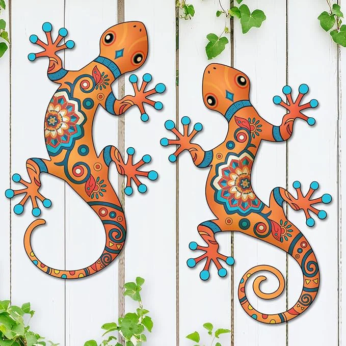 Long-Lasting Metal Gecko Outdoor Decor -2 Pack 11.8 inch Metal Lizard Wall Hanging Sculpture Decoration for Indoor or Outdoor Garden Yard Fence Porch Patio Wall DecorationsAbout ThisOverview Fashionable