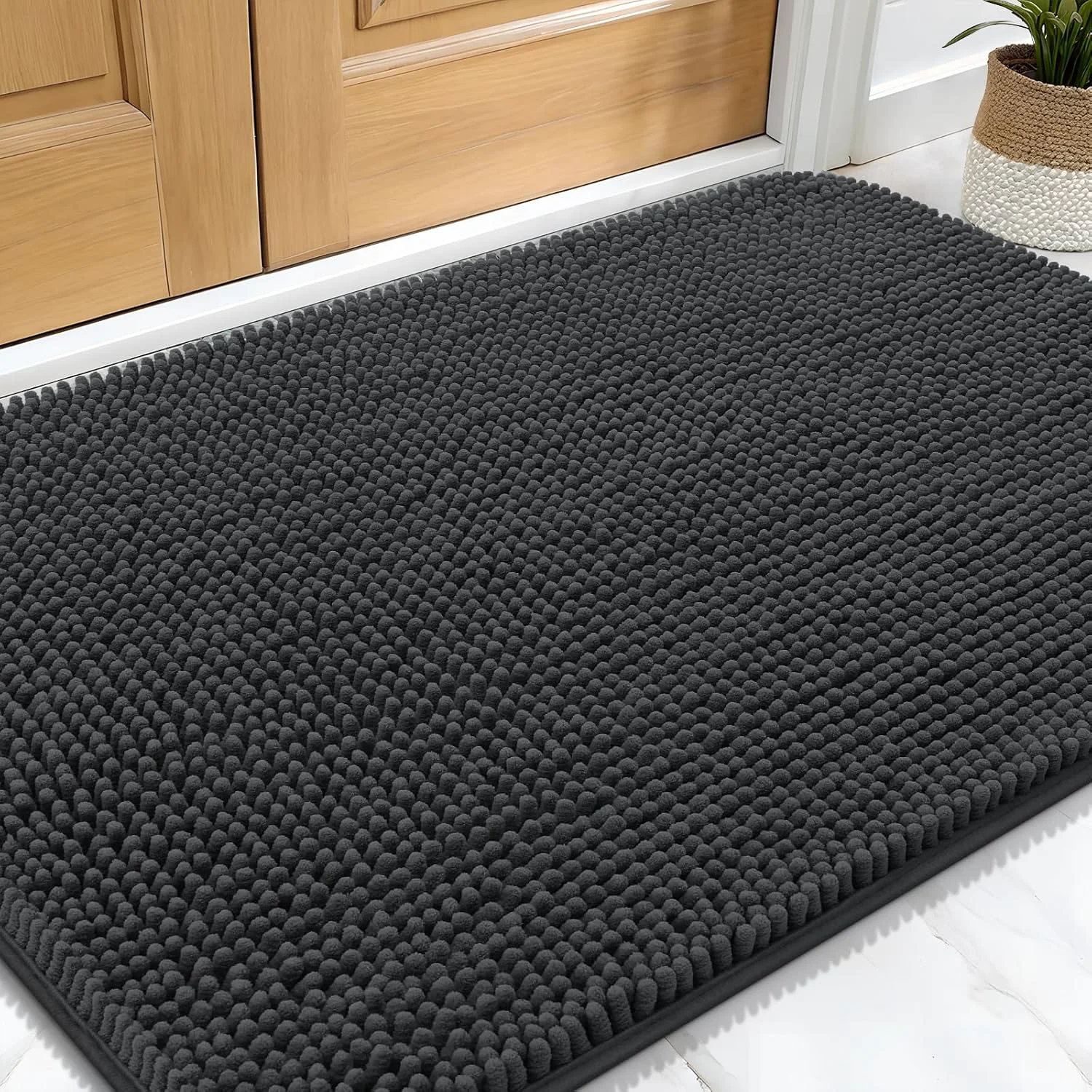 Selected OLANLY Dog Door Mat for Muddy Paws 30x20 Absorbs Moisture and Dirt Absorbent Non-Slip Washable Doormat Quick Dry Chenille Mud Mat for Dogs Entry Indoor Entryway Carpet for Inside Floor Dark Grey Exclusive