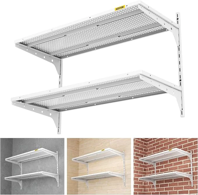 Contemporary 1pack×2 Tier 1.3x3ft Garage Shelving Wall Mounted 250lbs Load Capacity 15.6x36inch per Shelf Height Cassette Adjustable Floating Shelves White About ThisOverview Fast