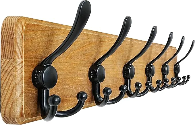 Artisan Dseap Coat Rack Wall Mounted - 24 Long 6 Tri Hooks Heavy Duty Wooden Wall Coat Hanger Coat Hook for Clothes Hat Jacket Clothing Weathered Yellow and BlackAbout ThisOverview Crafted