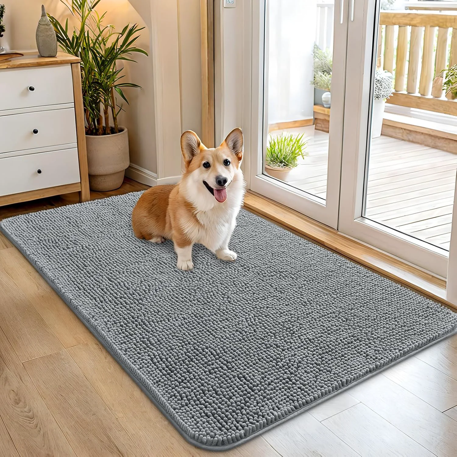 Smart OLANLY Dog Door Mat for Muddy Paws 45x27 Absorbs Moisture and Dirt Absorbent Non-Slip Washable Doormat Quick Dry Chenille Mud Mat for Dogs Entry Indoor Entryway Carpet for Inside Floor Grey Outstanding