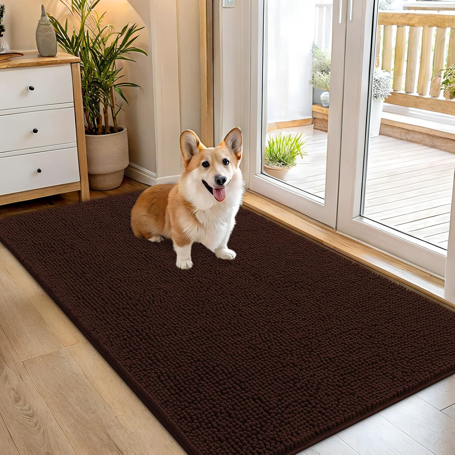 Selected OLANLY Dog Door Mat for Muddy Paws 54x32 Absorbs Moisture and Dirt Absorbent Non-Slip Washable Doormat Quick Dry Chenille Mud Mat for Dogs Entry Indoor Entryway Carpet for Inside Floor Brown Fine