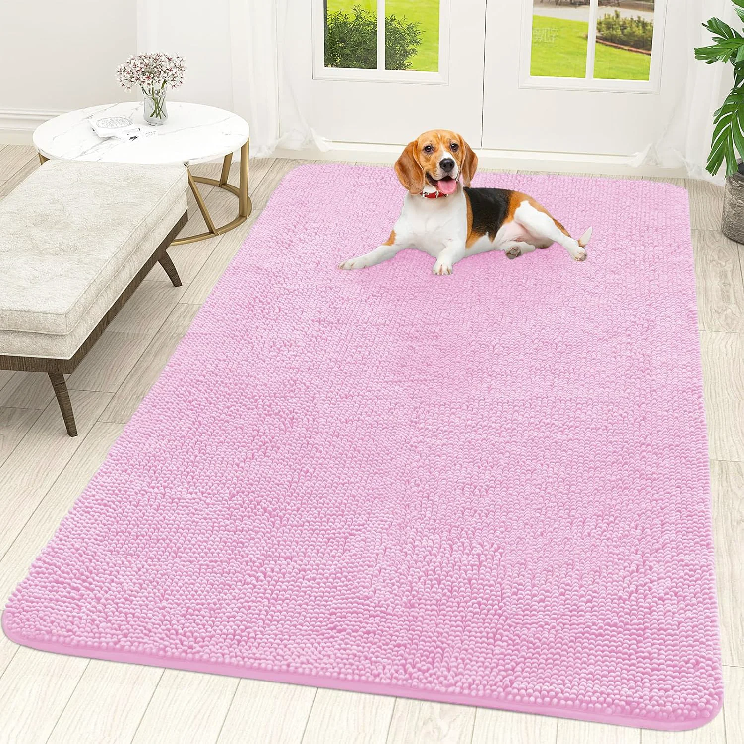 Dependable OLANLY Dog Door Mat for Muddy Paws 70x46 Absorbs Moisture and Dirt Absorbent Non-Slip Washable Doormat Quick Dry Chenille Mud Mat for Dogs Entry Indoor Entryway Carpet for Inside Floor Pink Premium