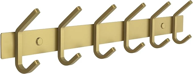 Consistent Brushed Gold Wall Mounted Coat Rack – 17 Inch Stainless Steel Rail with 6 Double Coat Hooks for Entryway Bathroom Bedroom Kitchen – Modern Gold Hook Rack for Coats Hats TowelsAbout ThisOverview Environmentally Friendly
