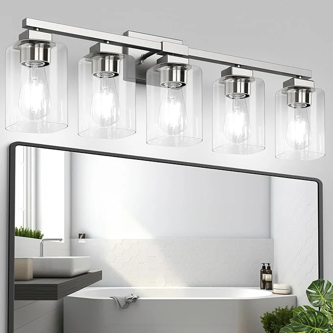 Contemporary BesLowe 30 5-Light Bathroom Light Fixture Modern Brushed Nickel Bathroom Vanity Light Bathroom Lighting Fixtures Over Mirror Nickel Bathrom Wall Lamp Wall Lights for Living Room Bedroom HallwayAbout ThisOverview Premium