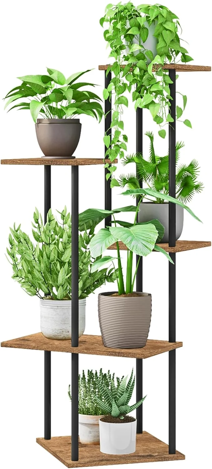 Fine Plant Stand Indoor 5-Tier Metal Wood Plant Shelf for Multiple Flower Pots Corner Tall Flower Holders for Living Room Balcony Bedroom BrownAbout ThisOverview Exceptional