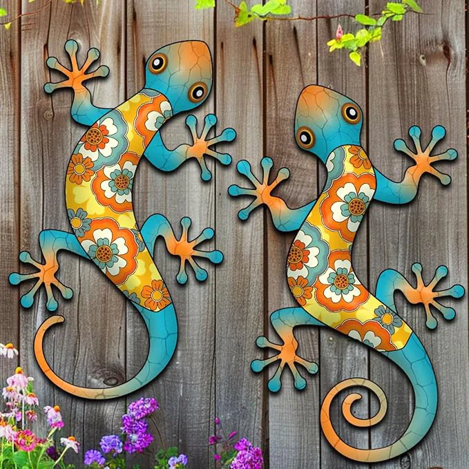 Certified Gecko Outdoor Wall Decor 2 Pcs 11.8 inch Metal Gecko Wall Hanging Sculpture for Indoor Outdoor Garden Yard Fence Porch Home Tree Decorations Idea Gifts for Mom Father FriendAbout ThisOverview Reusable