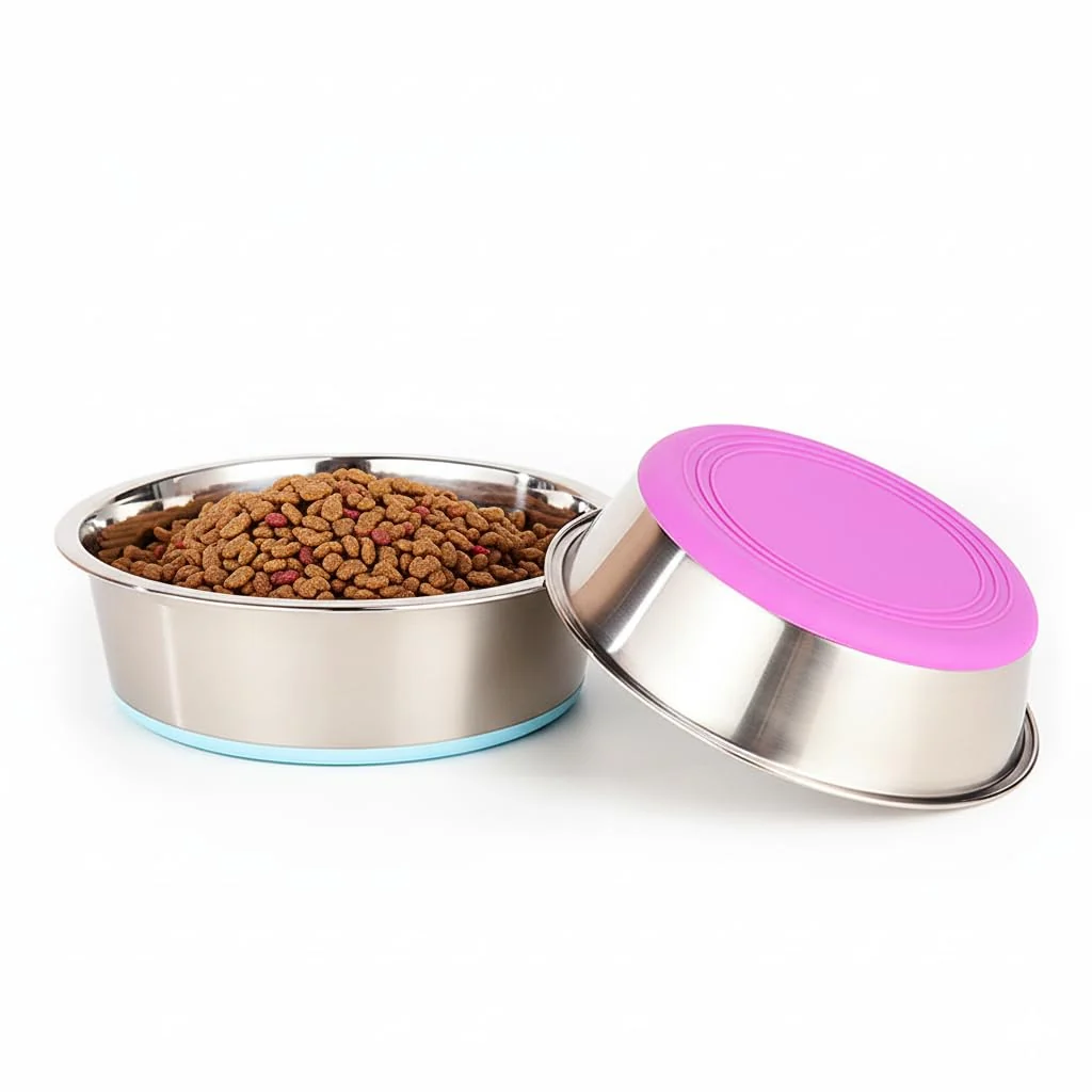Traditional WEDAWN Deep Stainless Steel Non-Skid Dog Food Bowls – Set of 2 Large-Capacity 12-Cup Each 10.1 in wide x 3.0 in tall Breathable
