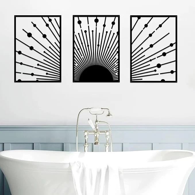 Easy-to-Use ruelen Metal Sun Wall Decor - Large Minimalist Sun Line Art Sculpture for Modern Home Outdoor Decor Set of 3 40x28cm - Nautical Black Sunshine DesignAbout This Enhanced