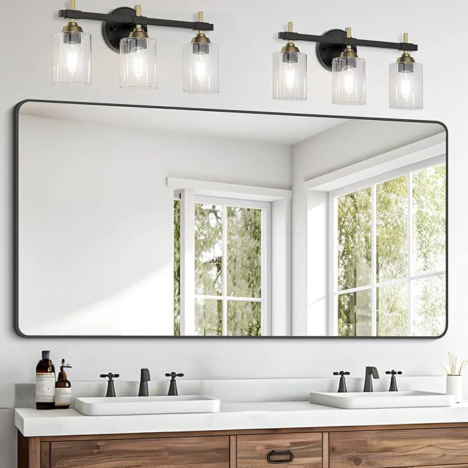 Efficient FORBATH Bathroom Mirror 30 X 60 ，Large Rectangular Wall Mirror Black Metal Framed Rounded Corner Wall Mounted Mirror for Bathroom Bedroom Entryway Decor Horizontal Vertical About ThisOverview Next-Generation