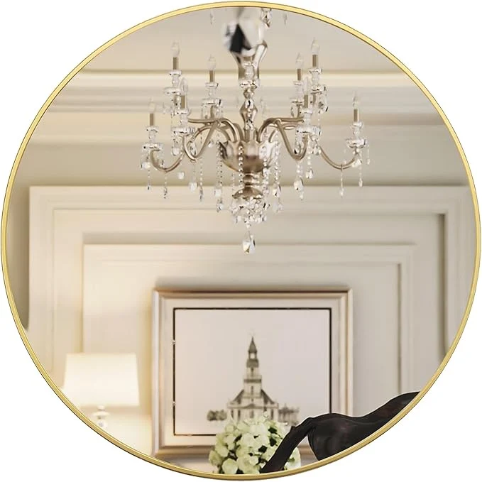 Crafted Growsun 28 inch Gold Round Mirror Bathroom Mirror for Wall Wall-Mounted Circle Mirror for Living Room Decoration Wall Decor MirrorAbout ThisOverview Effective