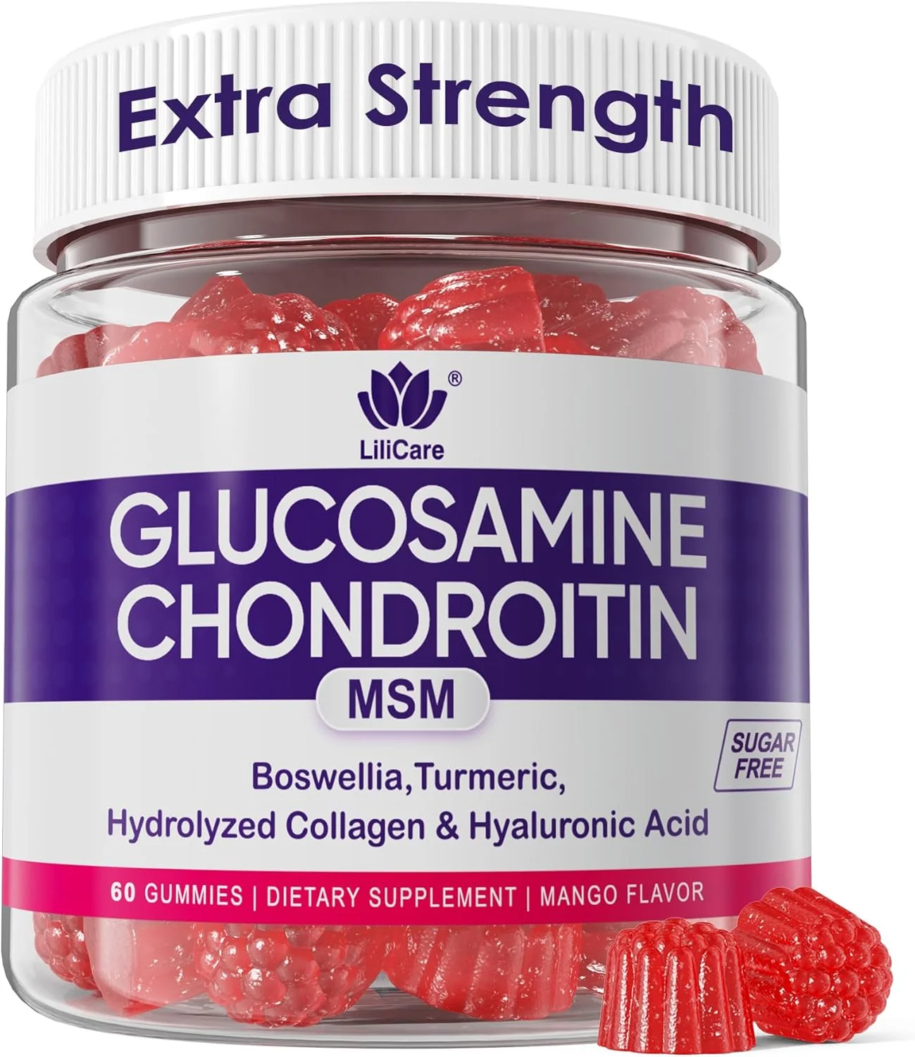Clean Glucosamine Chondroitin Gummies Sugar Glucosamine Chondroitin MSM Supplement Extra Strength with Boswellia Turmeric Hydrolyzed Collagen Hyaluronic Acid Bone Health for Men Women 60 Cts Fashionable