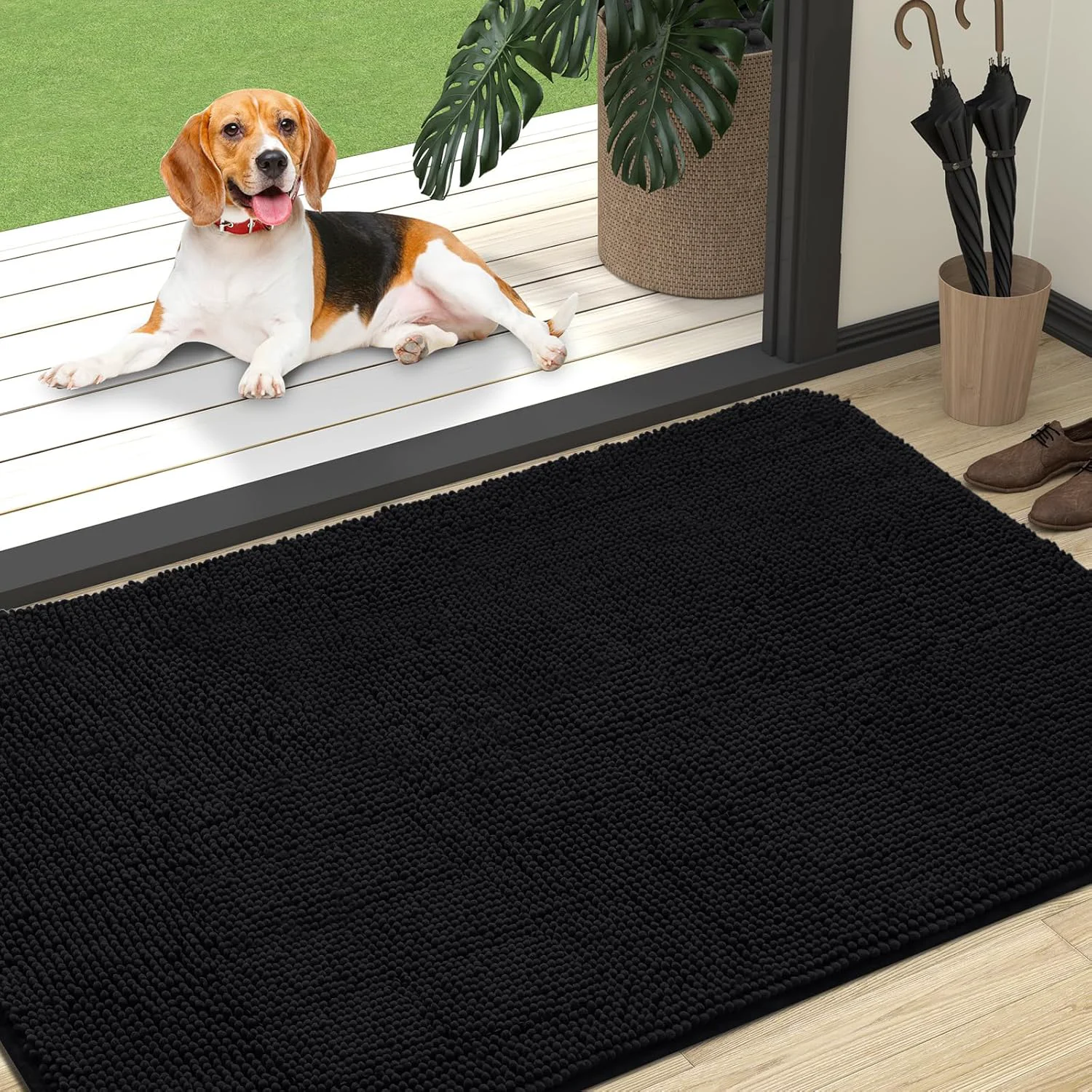 Convenient OLANLY Dog Door Mat for Muddy Paws 47x32 Absorbs Moisture and Dirt Absorbent Non-Slip Washable Doormat Quick Dry Chenille Mud Mat for Dogs Entry Indoor Entryway Carpet for Inside Floor Black Enhanced