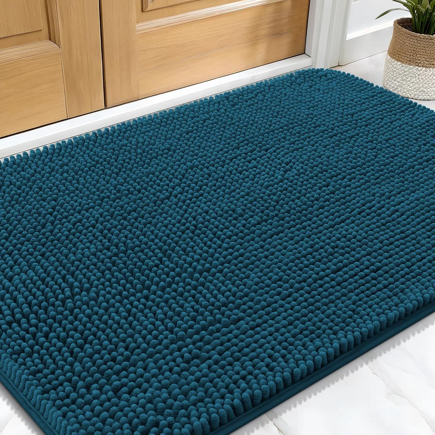 Secure OLANLY Dog Door Mat for Muddy Paws 34x21 Absorbs Moisture and Dirt Absorbent Non-Slip Washable Doormat Quick Dry Chenille Mud Mat Entry Indoor Entryway Carpet for Inside Floor Atlantic Blue Relaxed