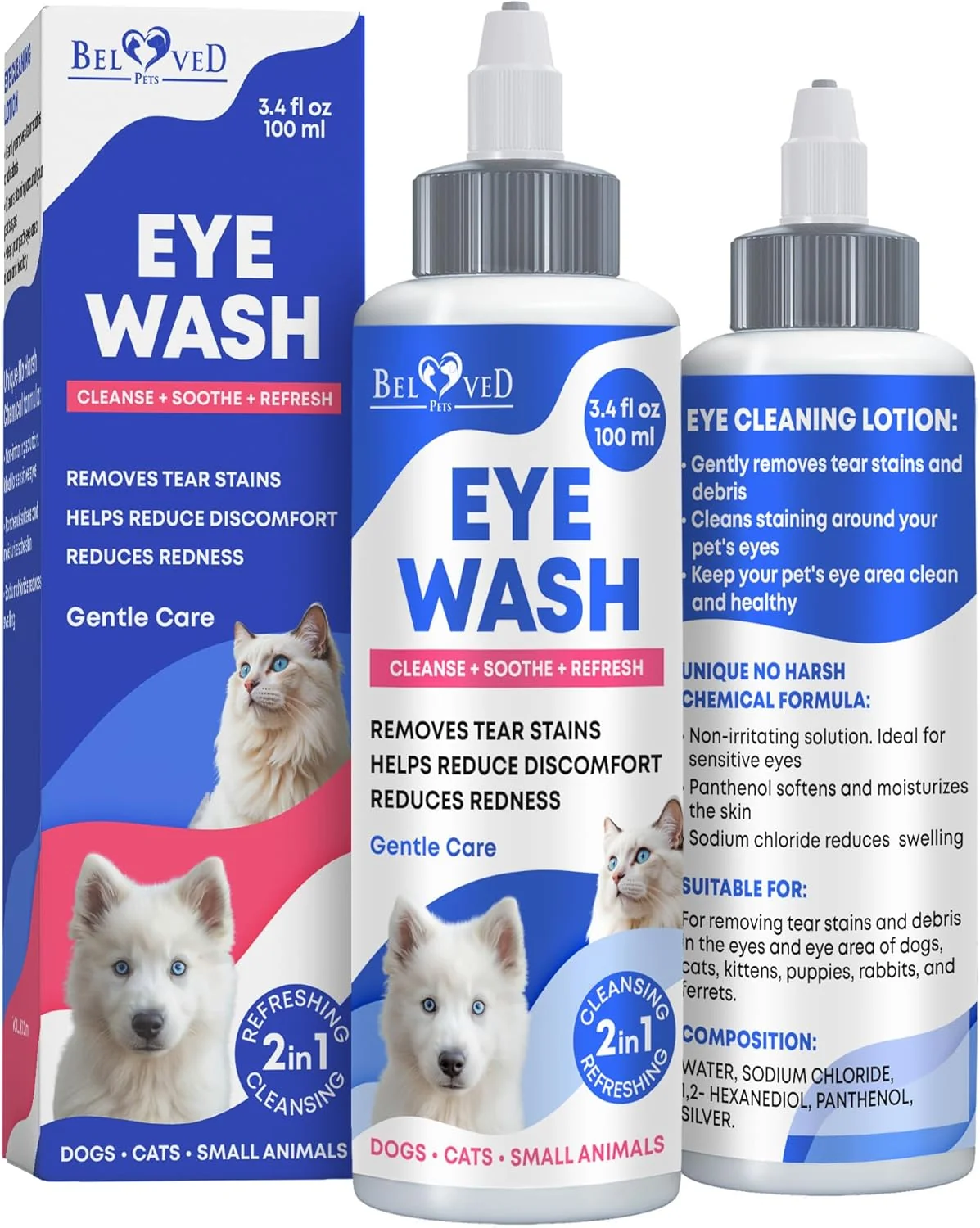 Dependable Dog Eye Drops Eye Infection Treatment for Dogs and Cats – Soothe Infection Allergy Relieve Dry Eyes Pink Eye Pet Tear Stain Wash Cleaner - Kitten Eye Drops for Discharge Eye Rinse Flush High-End