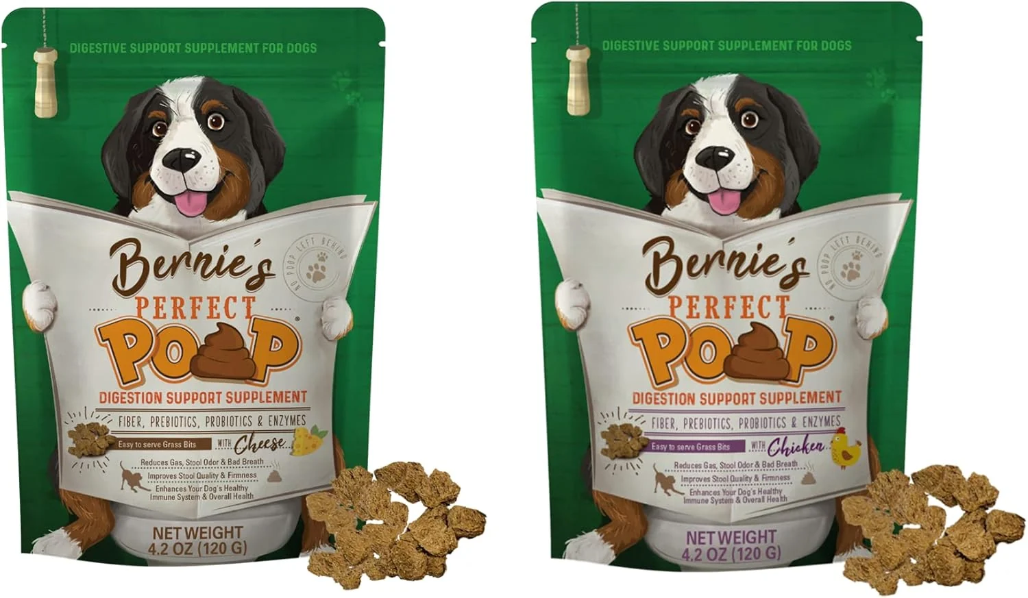 Flexible Poop Digestion Health Supplement for Dogs Fiber Prebiotics Probiotics Enzymes Digestive Hard Soft Stool Improved Health 4.2oz Cheddar Bag 4.2 oz Chicken Bag 4.2 oz Bundle Quality