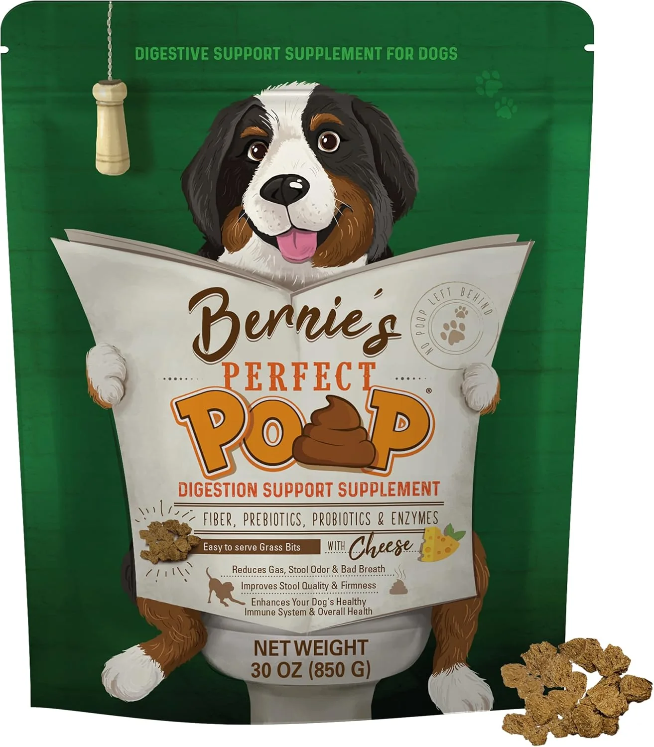 Premium Poop Digestion General Health Supplement for Dogs Fiber Prebiotics Probiotics Enzymes Relieves Digestive Conditions Optimizes Stool and Improves Health Cheddar Cheese 30.0 Long-Lasting