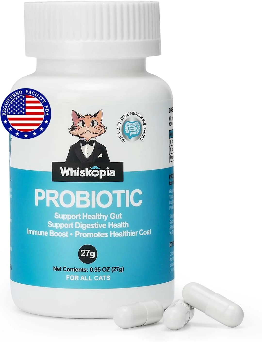 Solid Probiotics for Cats - Cat Probiotic Supplement for Digestive Gut Support Diarrhea Relief Immunity Booster Cat Probiotic Powder with 9 Billion CFU and Prebiotics 60 Capsules Durable