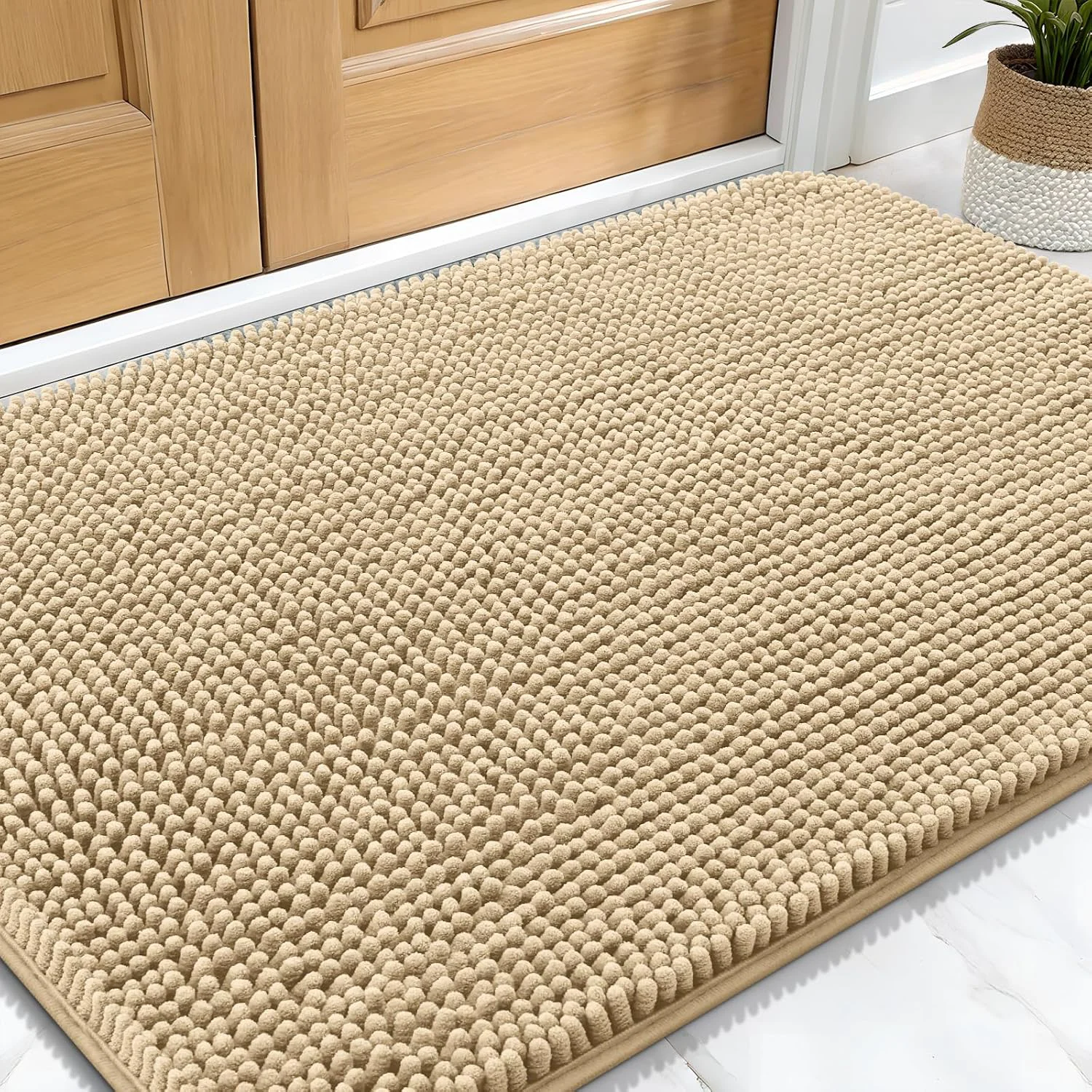 Authentic OLANLY Dog Door Mat for Muddy Paws 30x20 Absorbs Moisture and Dirt Absorbent Non-Slip Washable Doormat Quick Dry Chenille Mud Mat for Dogs Entry Indoor Entryway Carpet for Inside Floor Beige Practical